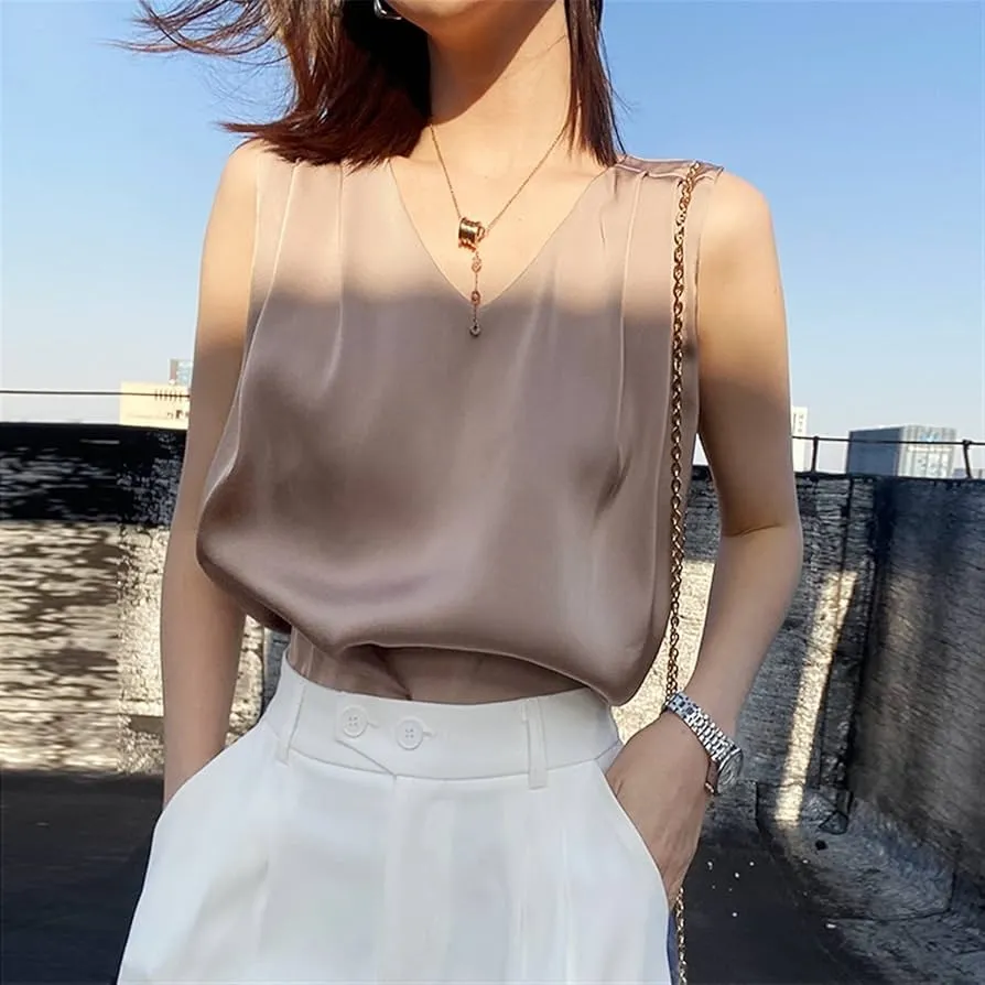 Blusa Satinada Elegante (S, Con estampado)